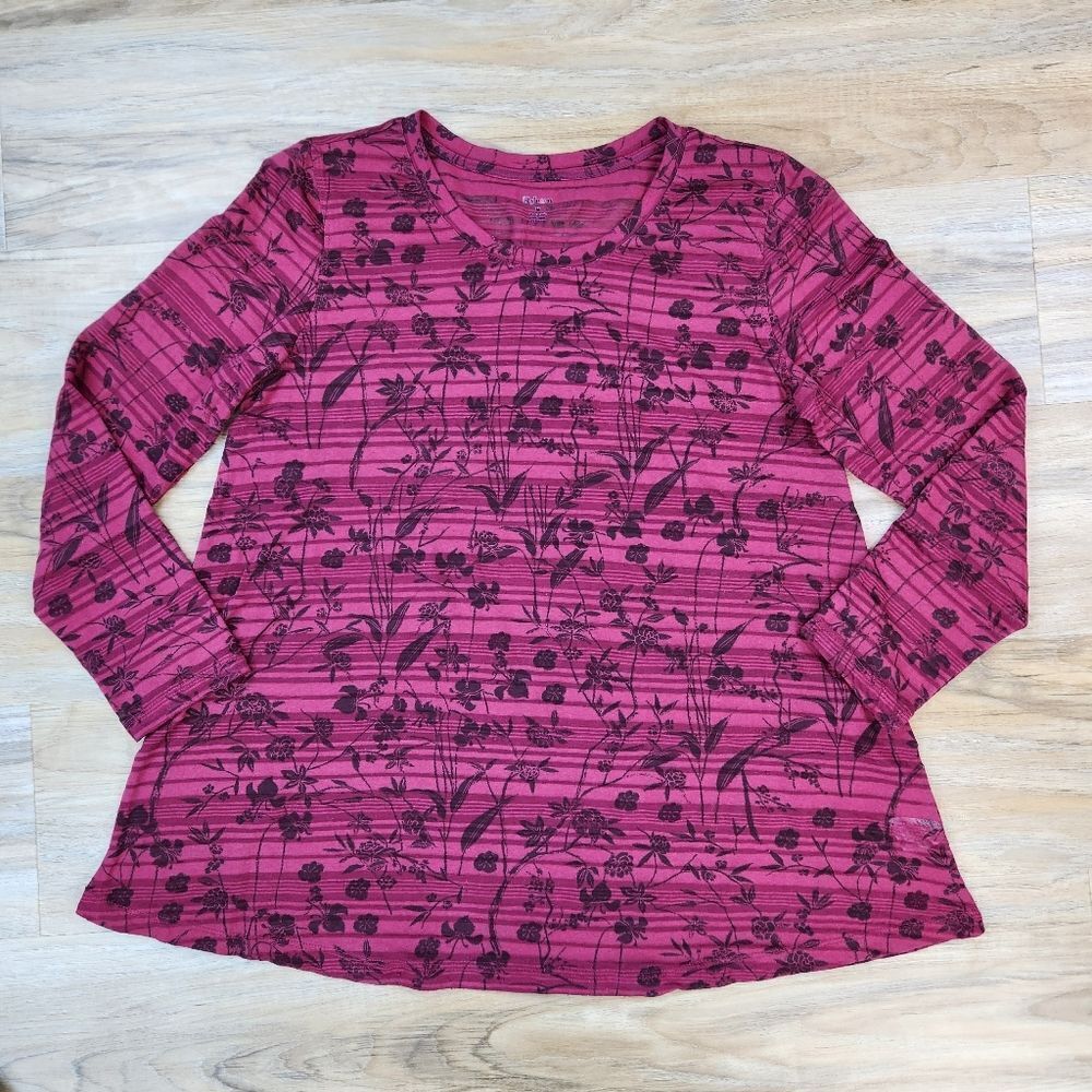 🍑Style & Co Burgundy & Black Burnout Long Sleeve Top Medium